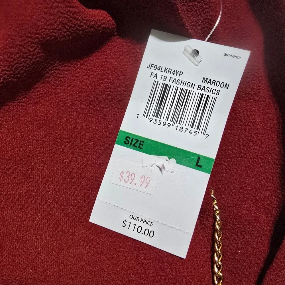 new Michael Kors Bell Sleeve Blouse Womens Large Maroon Gold Chain Neck  Holiday
